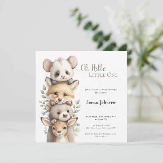Opossum Woodland Baby Shower Invitation (Staand voorkant)