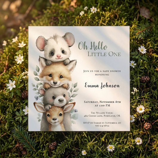 Opossum Woodland Baby Shower Invitation