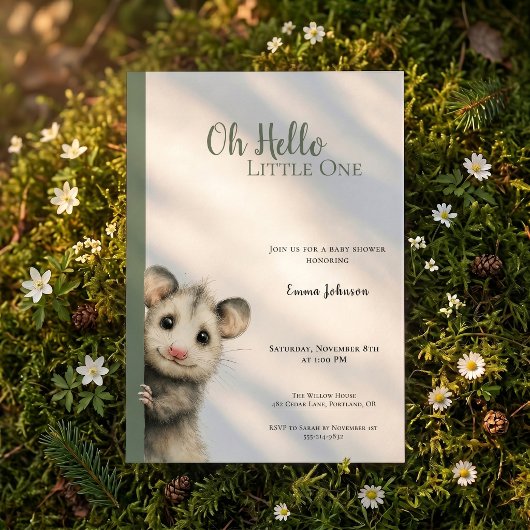 Opossum Woodland Baby Shower Invitation