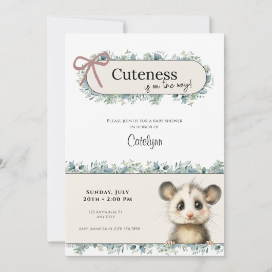 Opossum Woodland Baby Shower Invitation Save The Date (Voorkant)