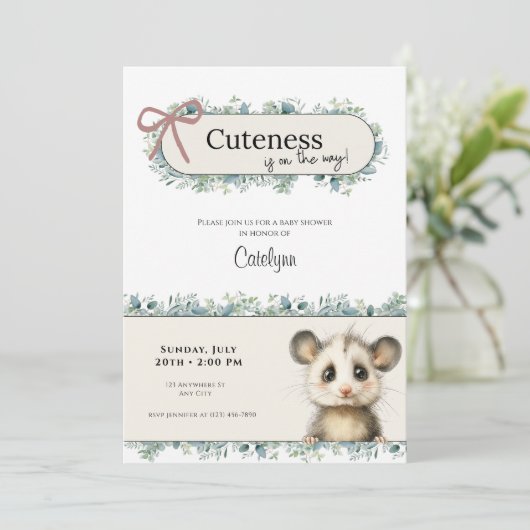 Opossum Woodland Baby Shower Invitation Save The Date (Staand voorkant)