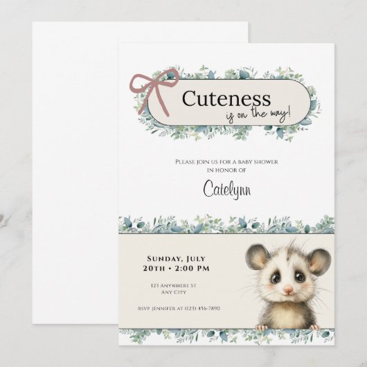 Opossum Woodland Baby Shower Invitation Save The Date (Voorkant / Achterkant)