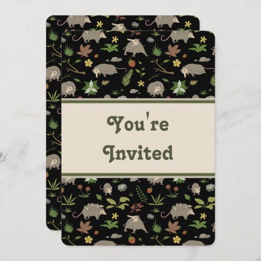 Opossums in Black Birthday Party uitnodiging (Voorkant / Achterkant)