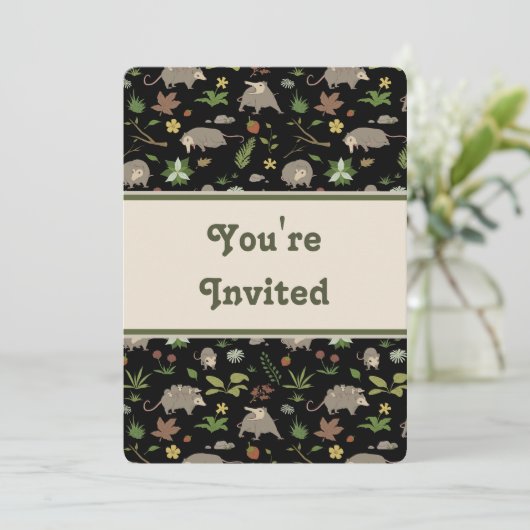 Opossums in Black Birthday Party uitnodiging (Staand voorkant)