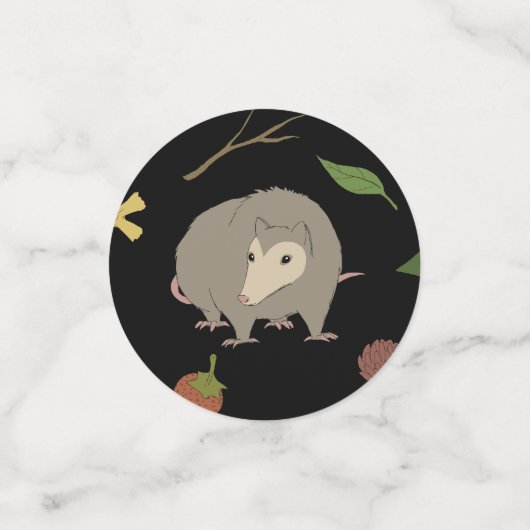 Opossums in een bessenveld in zwart confetti (Kleine voorkant)