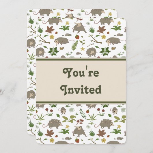 Opossums in Witte Uitnodiging van het Verjaardagsp (Voorkant / Achterkant)