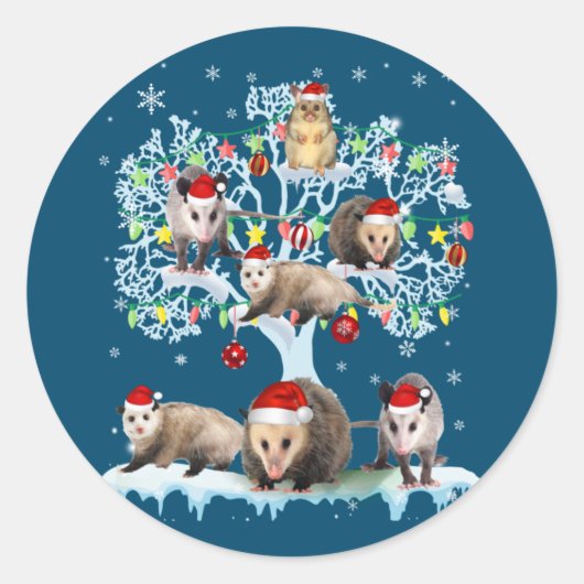 Opossums On Christmas Tree Xmas Lights Santa Oposs Ronde Sticker (Voorkant)