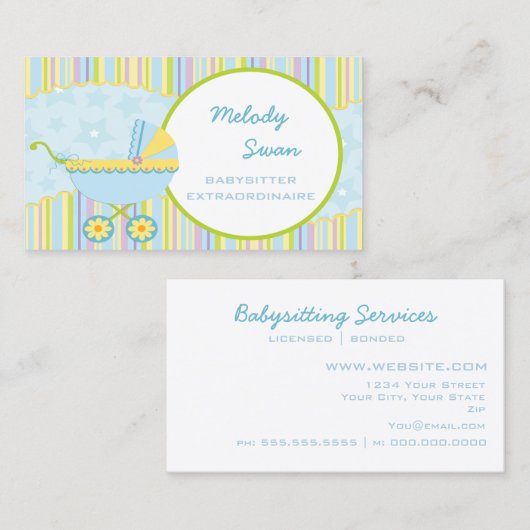 Oppas Zakelijke Kaart Blauwe Wagentje Visitekaartje (Voorkant / Achterkant)