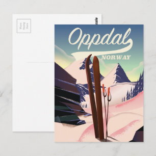 Oppdal noorwegen ski poster. briefkaart