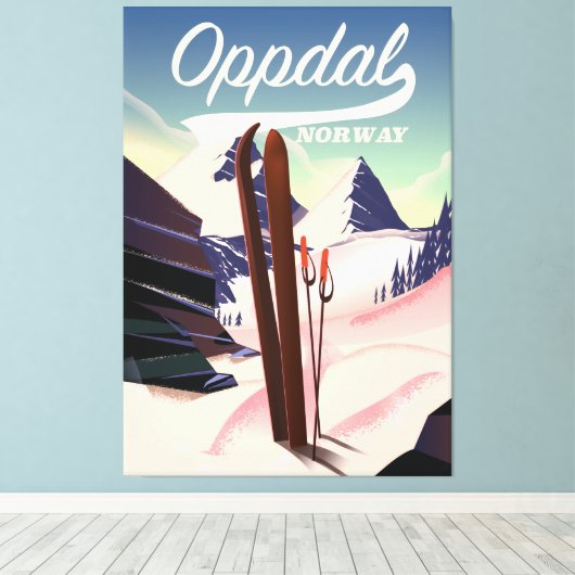 Oppdal noorwegen ski poster. canvas afdruk (Insitu (Houten vloer))