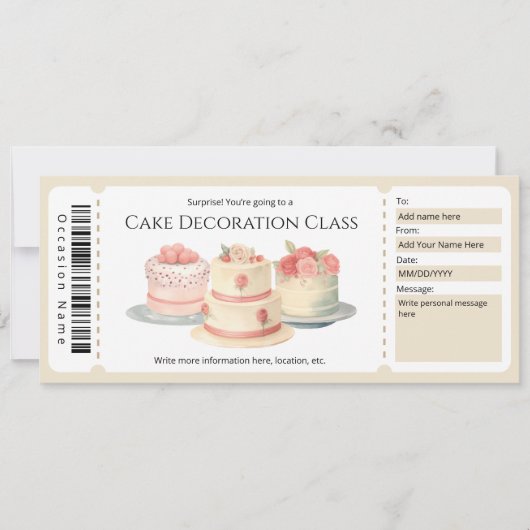 Oppersbaar certificaat voor cake decoratieklas kaart (Voorkant)