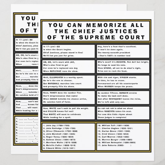 Opperste rechter van het Hooggerechtshof Fun Poem  (Voorkant / Achterkant)