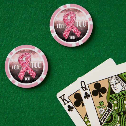 Opperste roze glitter Borstkanker Overlevingslak Poker Chips (Pokertafel (Dubbel))
