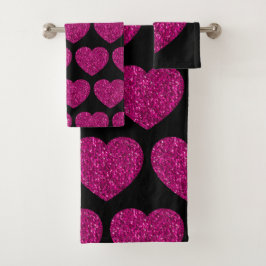 Opperste roze hartritme glitter sparkeert zwart pa bad handdoek
