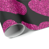 Opperste roze hartritme glitter sparkeert zwart pa cadeaupapier (Rol Hoek)