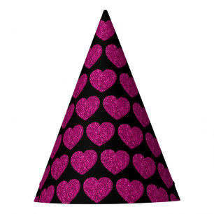 Opperste roze hartritme glitter sparkeert zwart pa feesthoedjes