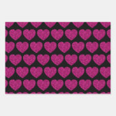 Opperste roze hartritme glitter sparkeert zwart pa inpakpapier vel (Voorkant 3)