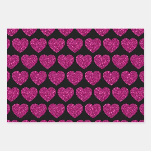 Opperste roze hartritme glitter sparkeert zwart pa inpakpapier vel (Voorkant)