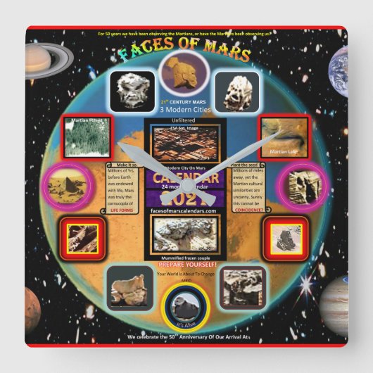 Oppervlakken van mars Acrylwandklok Vierkante Klok (Voorkant)