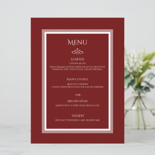 Oppervlakmenu van de bruine rode bruiloft menu (Staand voorkant)