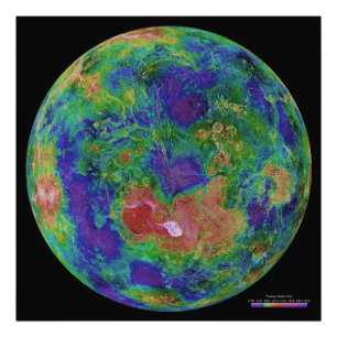 Oppervlaktehoogtemap van de Planetvenus Foto Afdruk