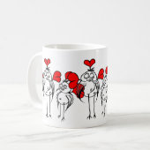 Oppervlaktevogels en rode harten koffiemok (Voorkant links)