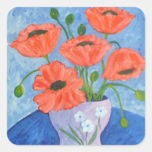 oppies in vase ticker vierkante sticker
