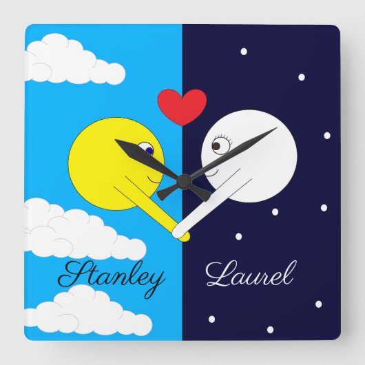 Opposites Attract: Sun & Moon in Love Vierkante Klok (Voorkant)