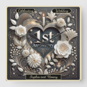 Oprechte 1e Jubileum Paper Keepsake Vierkante Klok (Voorkant)