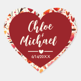 Oprechte bloemen rond cirkelvormige trouwstickers hart sticker