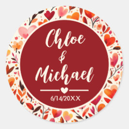 Oprechte bloemen rond cirkelvormige trouwstickers ronde sticker