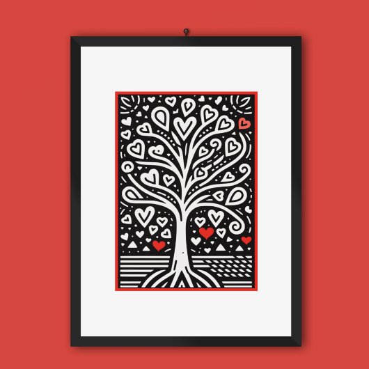 Oprechte boom van liefde: zwarte en witte volkskun poster