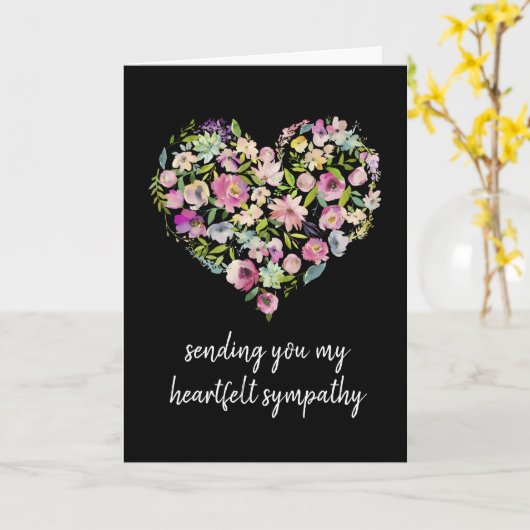 oprechte deelneming | Floral Heart Condolence Kaart (Gele Bloem)