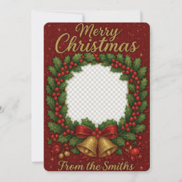 Oprechte Glittering Krans Familie Foto Kerstmis Feestdagenkaart
