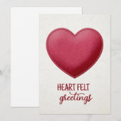 Oprechte Groeten Rode Vilt Hart Valentijn Feestdagenkaart (Voorkant / Achterkant)