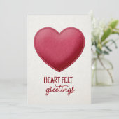 Oprechte Groeten Rode Vilt Hart Valentijn Feestdagenkaart (Staand voorkant)