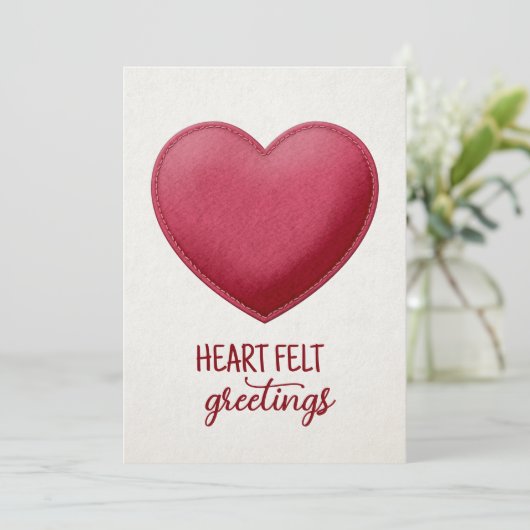 Oprechte Groeten Rode Vilt Hart Valentijn Feestdagenkaart (Staand voorkant)