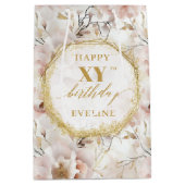 Oprechte Lichtroze Boho Gouden Verjaardag Gift Bag Medium Cadeauzakje (Voorkant)