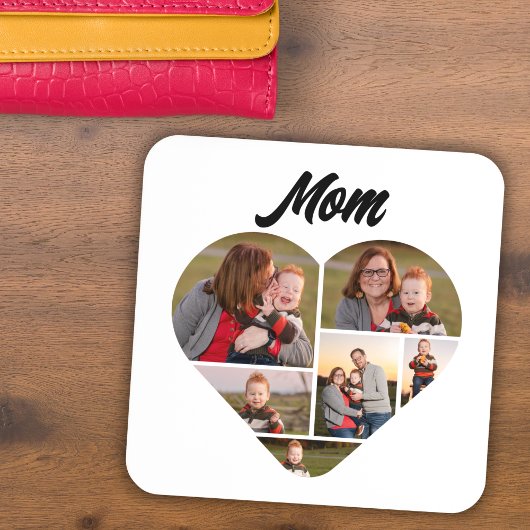 Oprechte moeder Gift Hart Vorm Fotocollage Bier Onderzetter