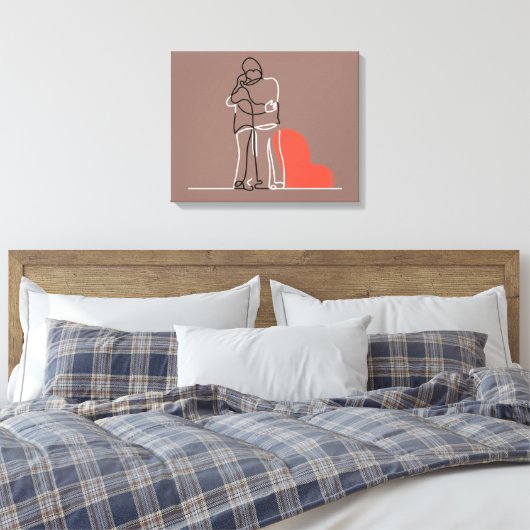 Oprechte omhelzing: Custom One Line Couple Art Gif Canvas Afdruk (Insitu (Slaapkamer))