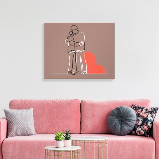 Oprechte omhelzing: Custom One Line Couple Art Gif Canvas Afdruk (Insitu (Woonkamer))