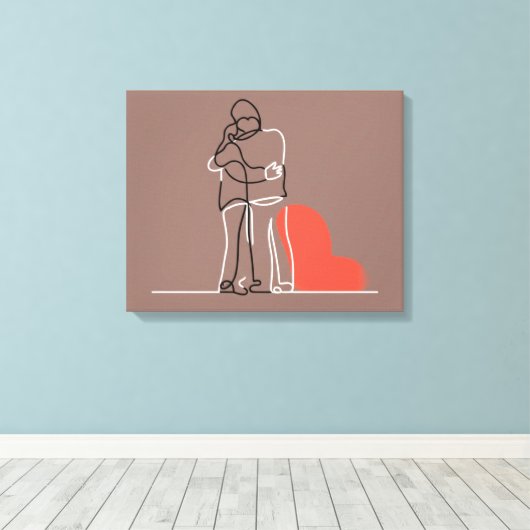 Oprechte omhelzing: Custom One Line Couple Art Gif Canvas Afdruk (Insitu (Houten vloer))