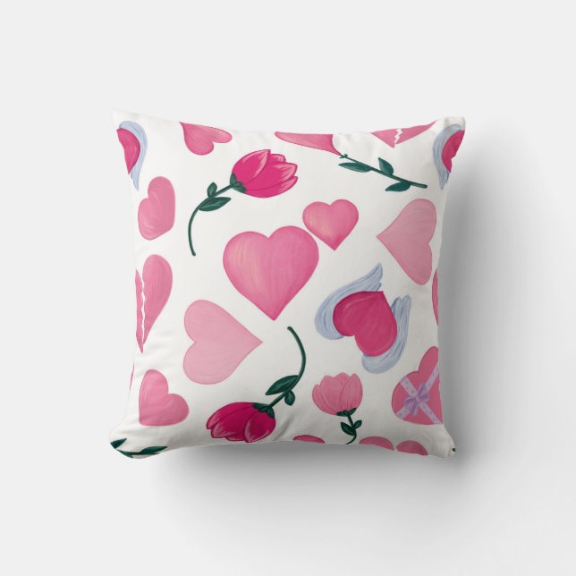 Oprechte omhelzing: tulpen en liefdespictogrammen kussen (Voorkant)