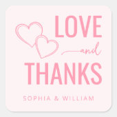 Oprechte Roze Liefde Dank Vierkante Sticker (Voorkant)