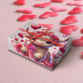 Oprechte Sweet Highland Koe Valentijnse Cadeaupapier