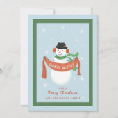 Oprechte Wensen Vintage Sneeuwman Geïllustreerd Feestdagenkaart (Voorkant)