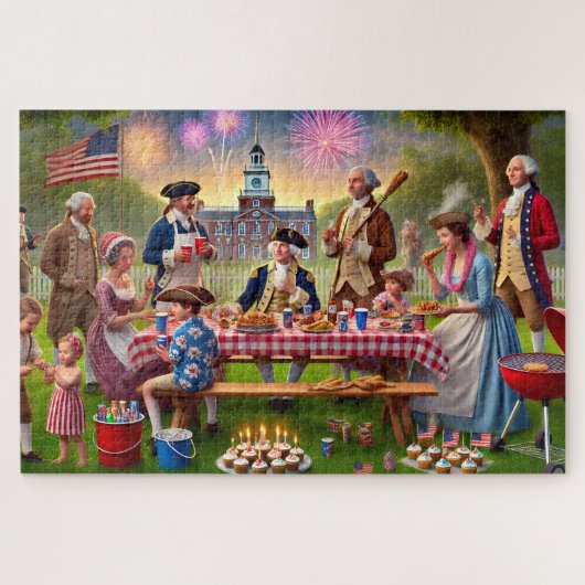 Oprichters 4 juli BBQ Patriottische Geschiedenis Legpuzzel (Horizontaal)