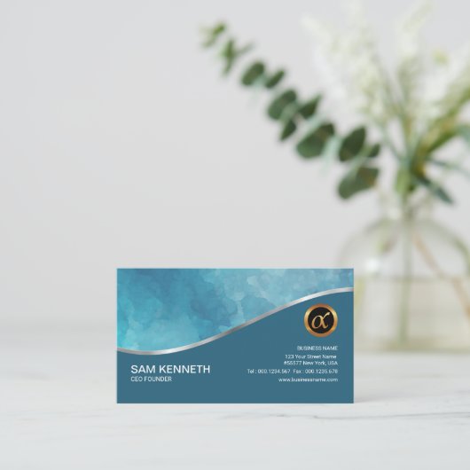 Oprichting Elegant Cyan Cloud Grunge Gold Wave CEO Visitekaartje (Staand voorkant)