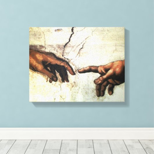 Oprichting van Adam - Hands Michelangelo 1475 - 15 Canvas Afdruk (Insitu (Houten vloer))