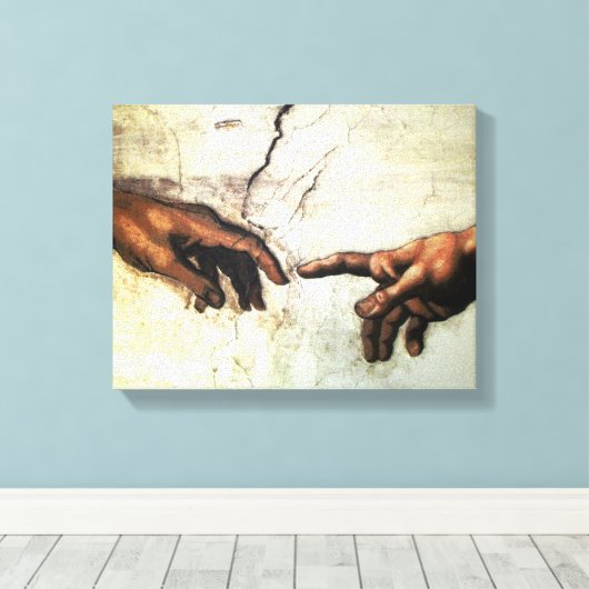 Oprichting van Adam - Hands Michelangelo 1475 - 15 Canvas Afdruk (Insitu (Houten vloer))